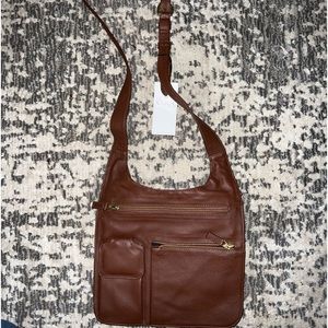 NWT Jp Ourse & Cie Women's Brown Leather Traveler Crossbody Bag Purse
